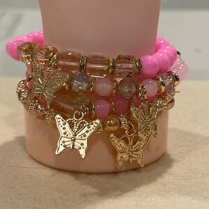 Pink and Gold Butterfly Charm Bracelets (3)